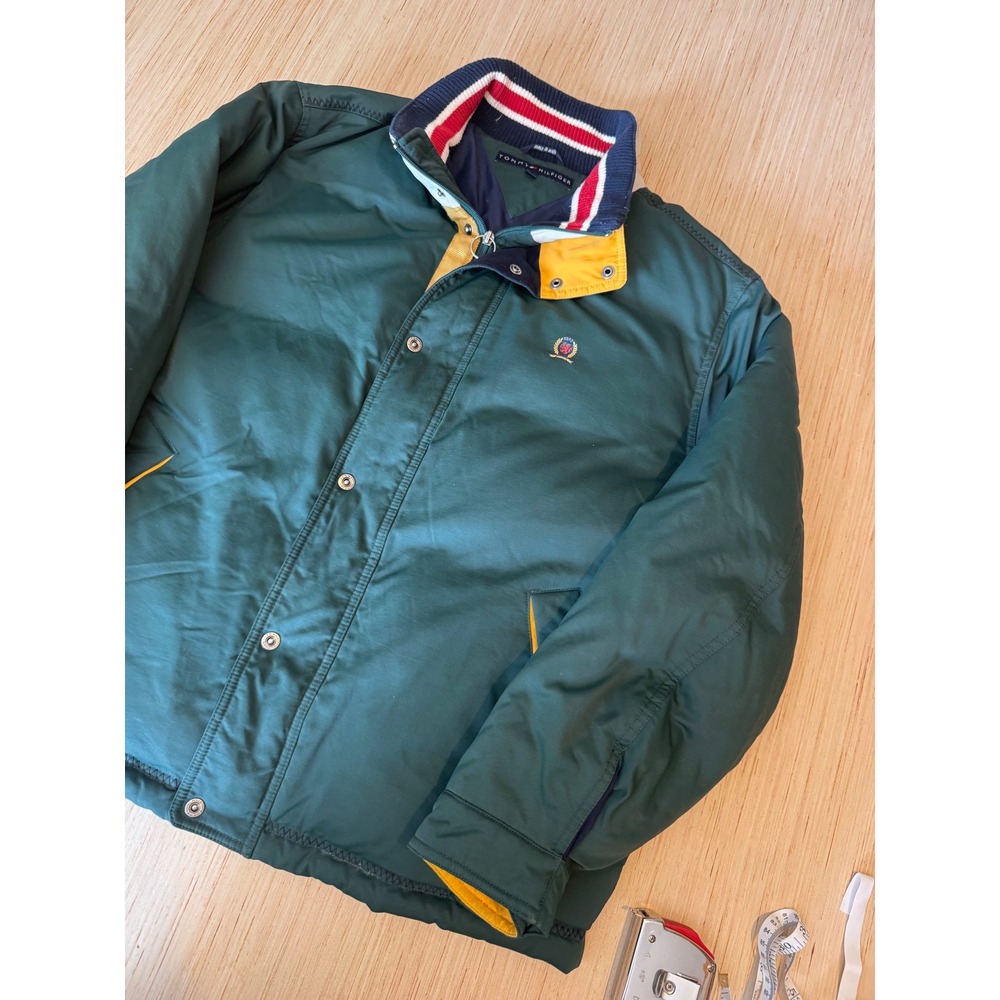 Tommy Hilfiger Vintage Sailing Jacket Mens Large Green Colorblock Crest Coat 44